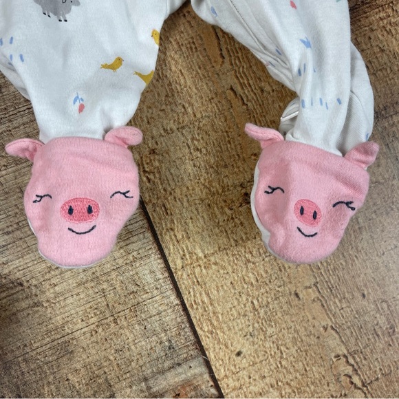 Newborn Zip Button Floral Peach Pastel Animal Bird Footie Bundle of 4 - Picture 11 of 11